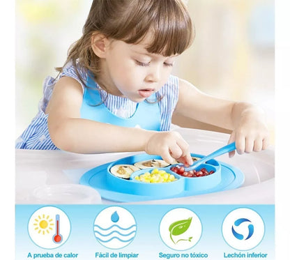 Plato Silicona Antideslizante + Cubiertos Para Bebé