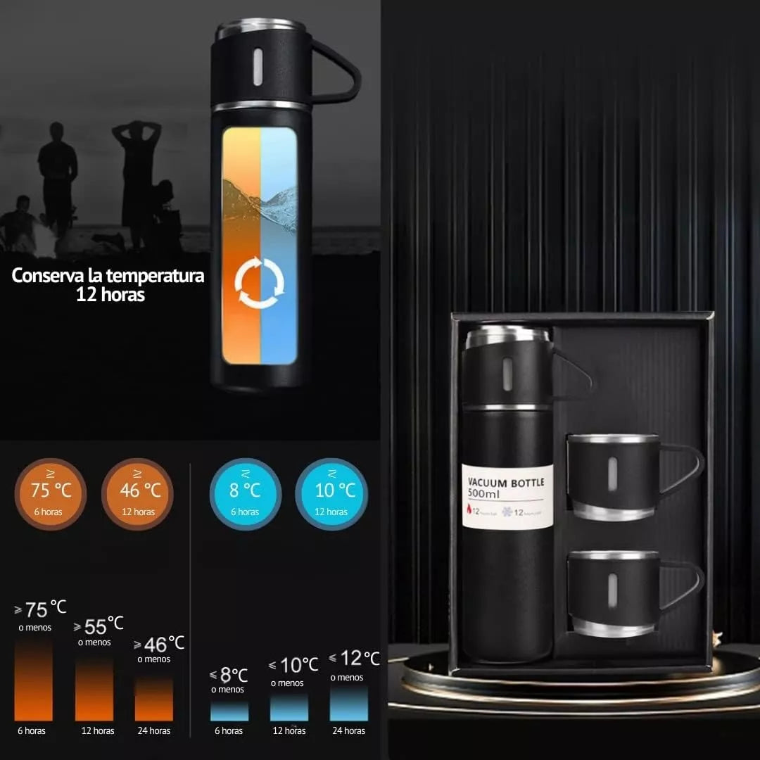 ThermiZen - Set Termo X3vasos Portatil 500ml Acero