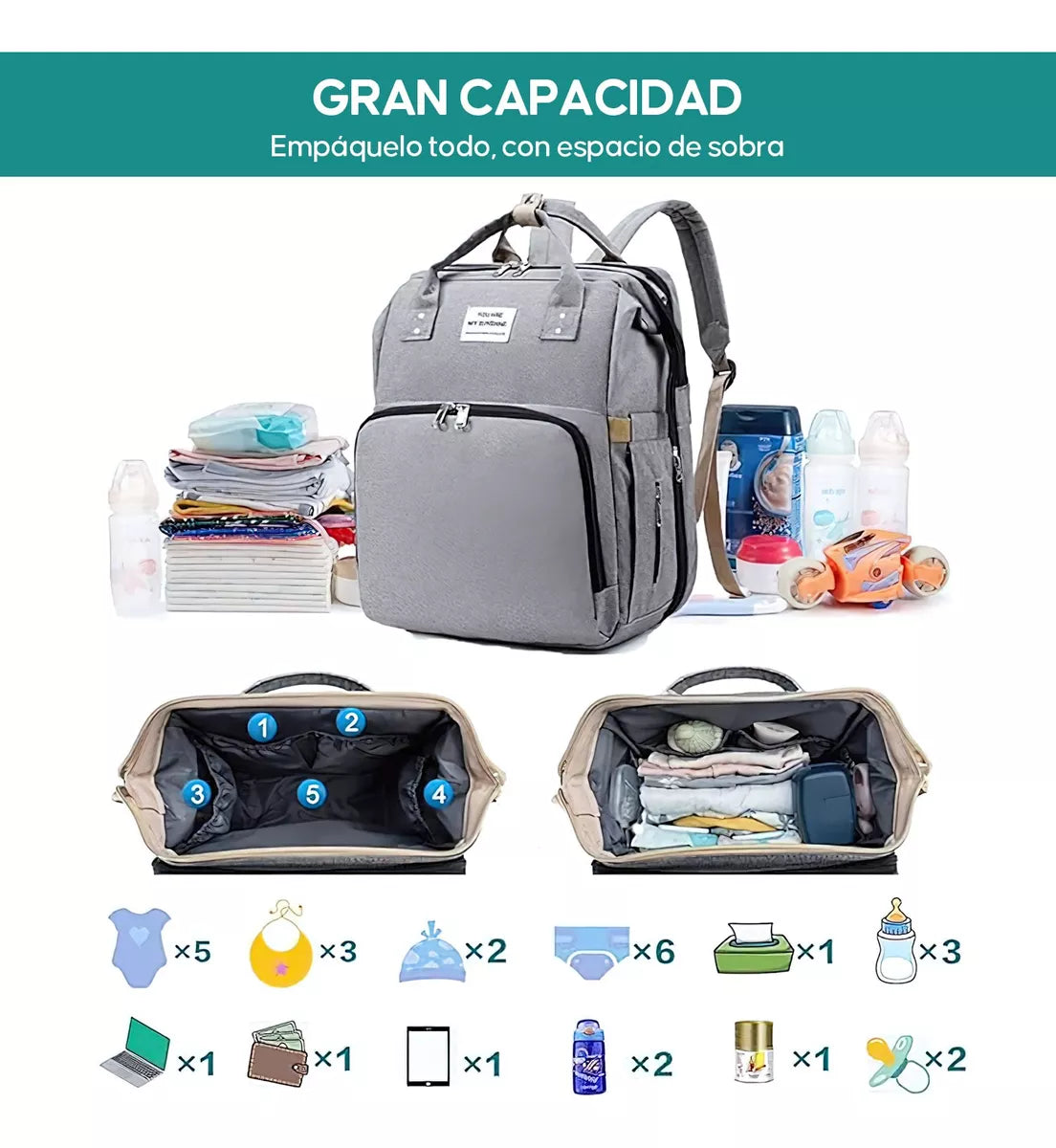 PañaleraSmart- Multifuncional Reforzada + Cuchara Tetero