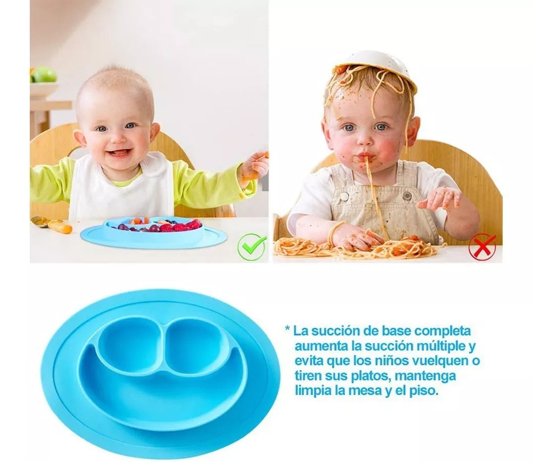 Plato Silicona Antideslizante + Cubiertos Para Bebé