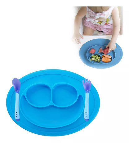 Plato Silicona Antideslizante + Cubiertos Para Bebé
