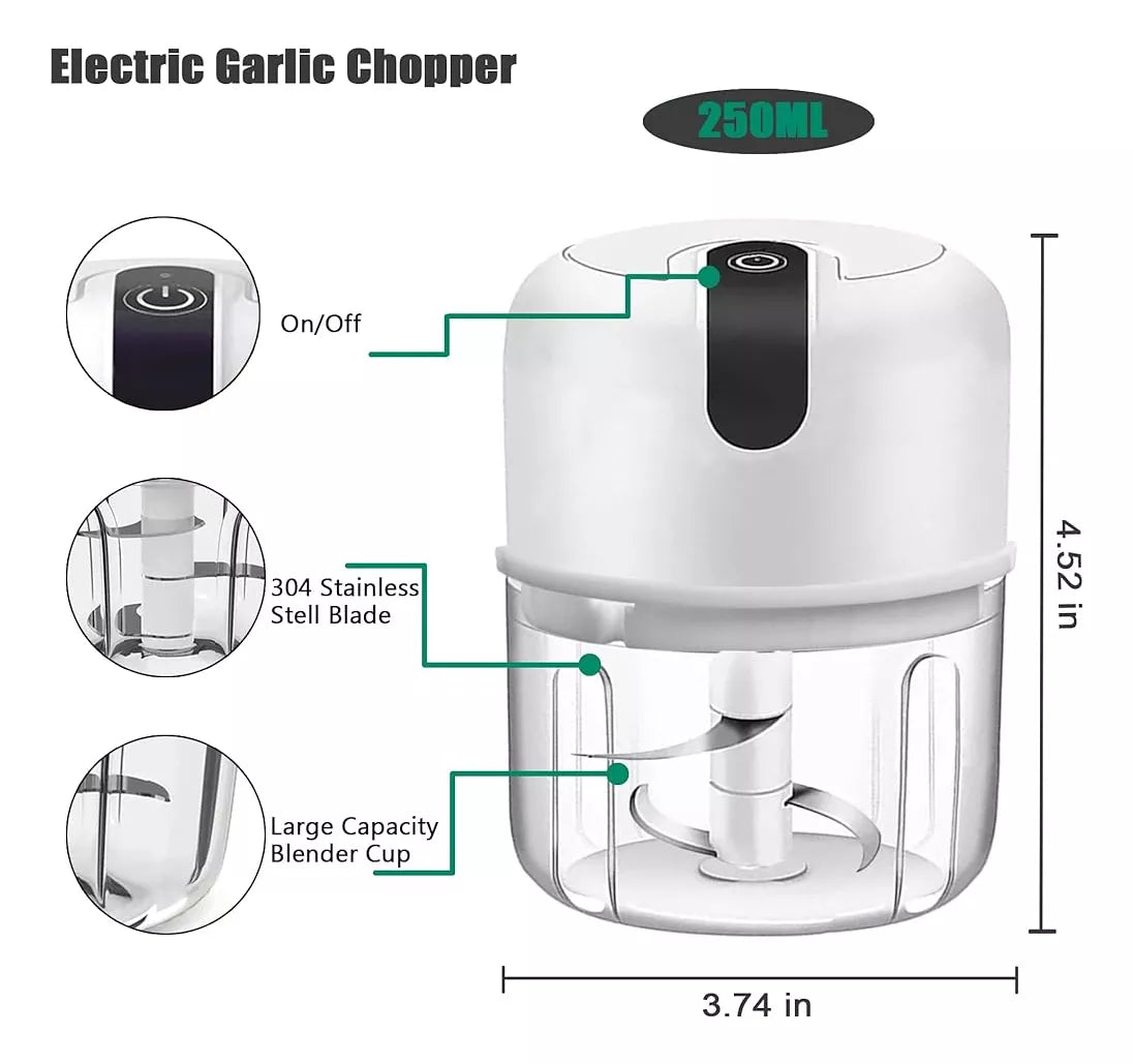 Mini Procesador Eléctrico -  Con 3 Cuchillas De Acero Inoxidable /USB - 250 ml Voltios